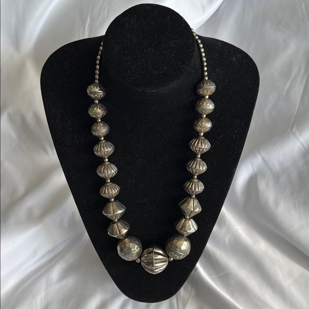 Bulky Silver Beaded Necklace -25”
